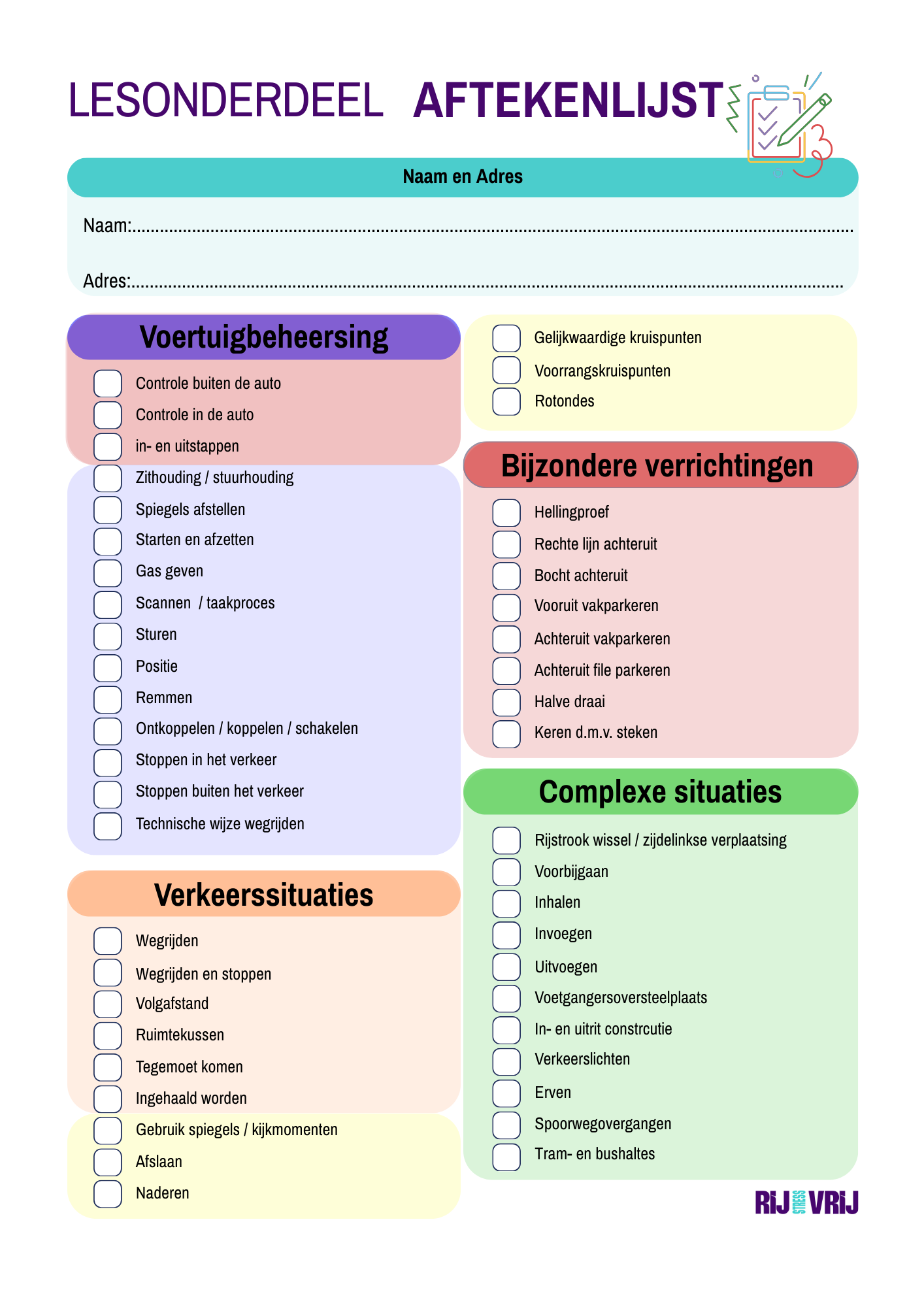 13. Rijden in beeld - aftekenlijsten