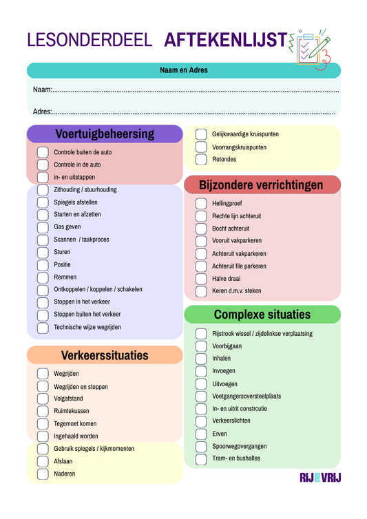 13. Rijden in beeld - aftekenlijsten